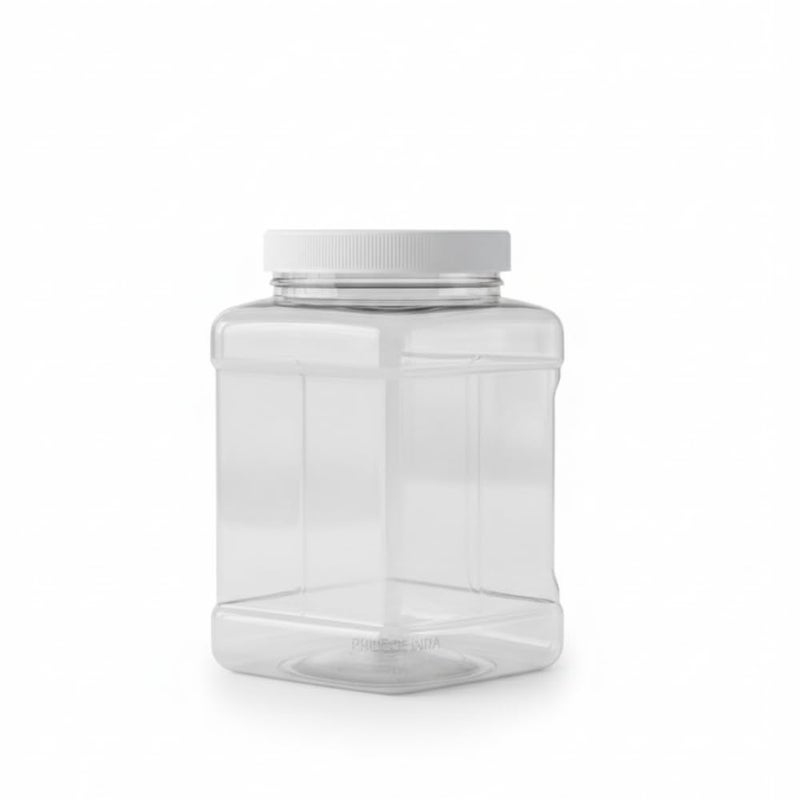 Pride Of India Clear Food Grade PET Plastic Square Grip Storage Jar w/Cap | 48 Fluid Ounces 4-5 Cup Storage Capacity | BPA Free USA Made - Image 1